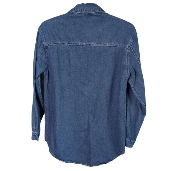 1990 Embroidered Patch Knit Sweater Vest Denim Shirt Combo Size Medium - Picture 2 of 7